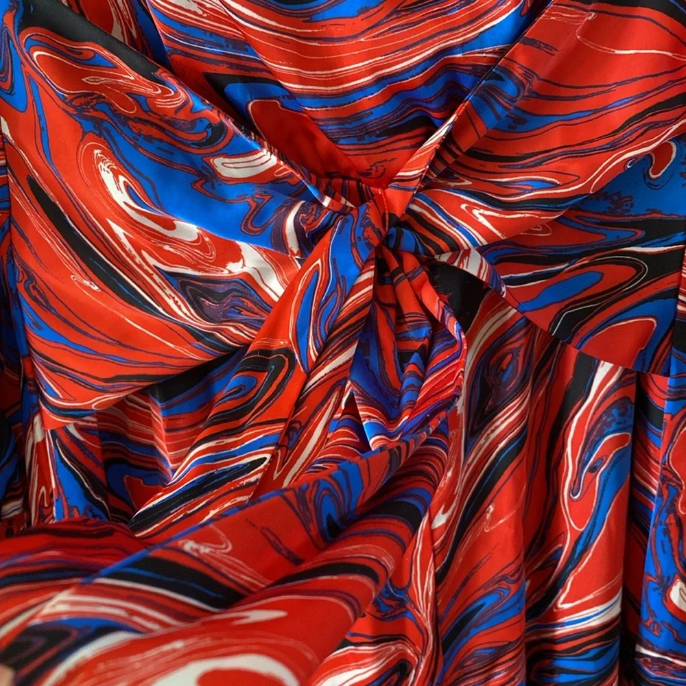 NWT Gabrielle Union x New York & co. Womens M Red Blue Marble-Print Maxi Dress